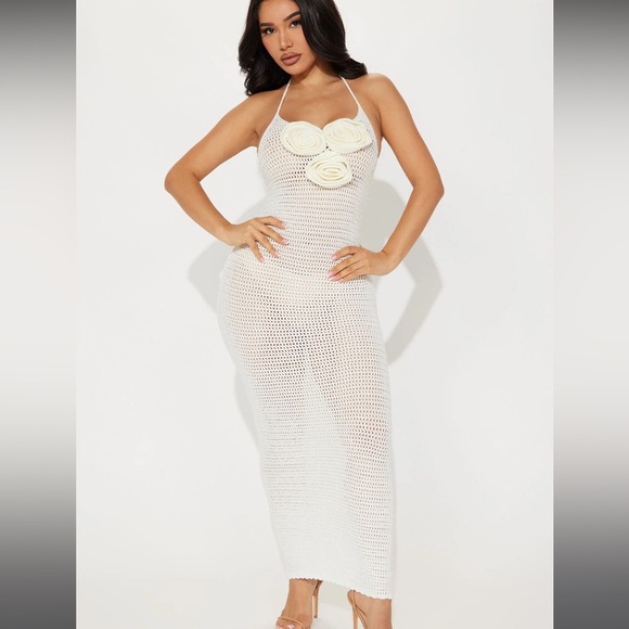 Fashion Nova Crochet Rossette Halter dress - Picture 1 of 4